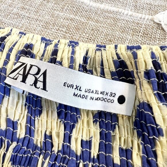 Zara Midi Maxi Dress Blue Ivory Pink Blogger Fave Women’s XL Puff Sleeve - Picture 9 of 15